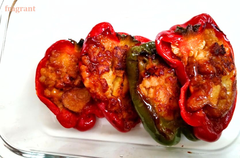 ピーマンの大豆ミート詰め